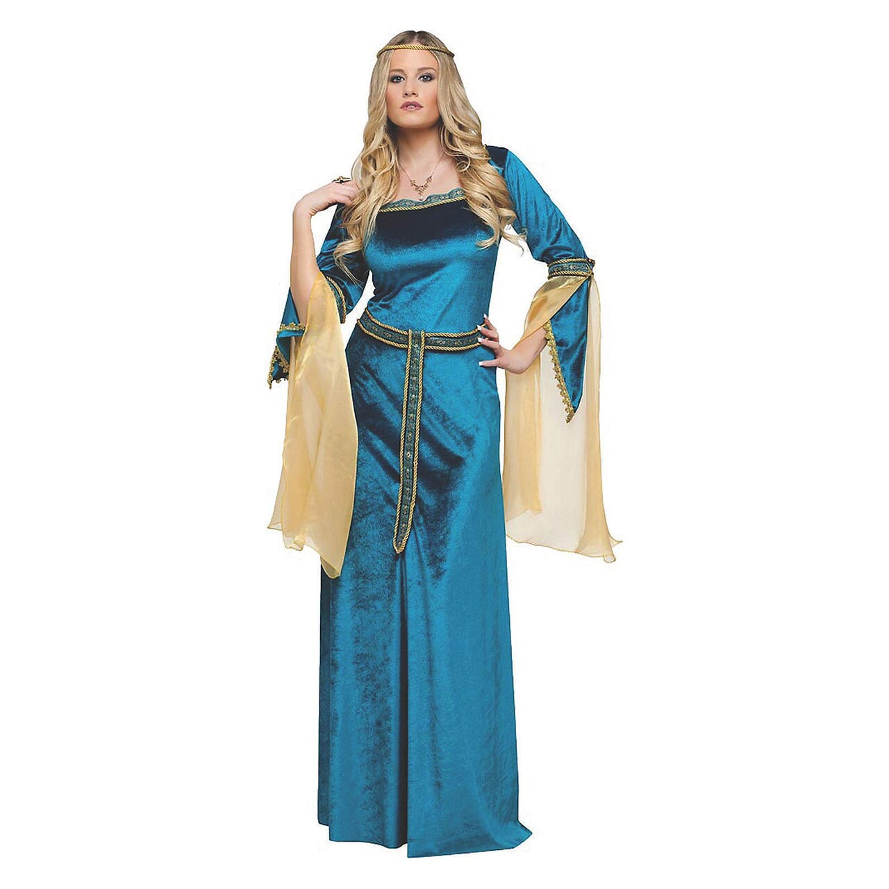Womens Renaissance Princess Halloween Costume with Teal Velvet Gown and Sleeves